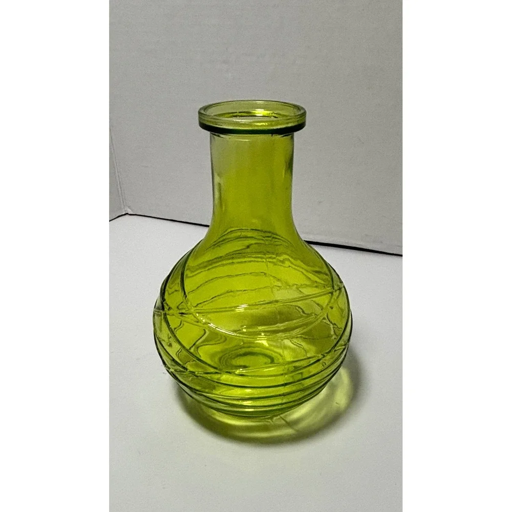 Unbranded Lime Green Glass Swirl Wrap Bud Vase Chartreuse Round 6.5